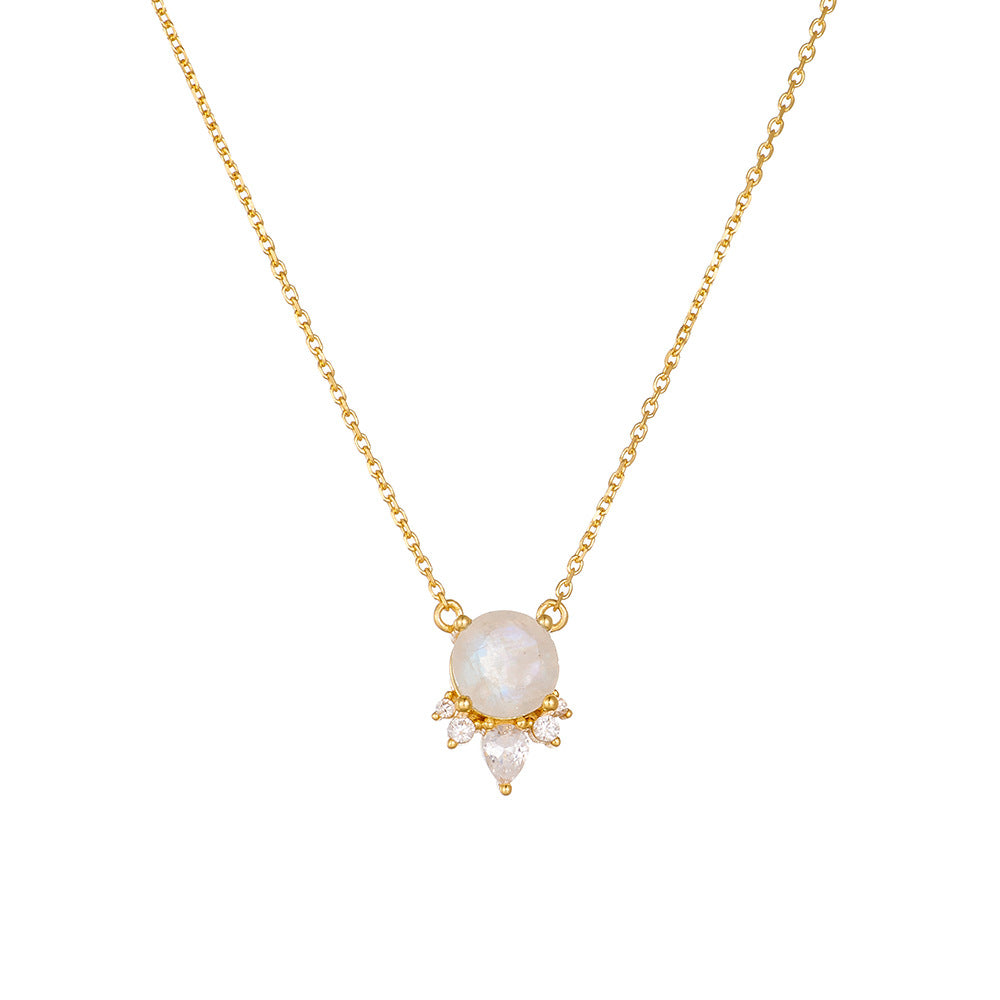 【AR004】S925 Moon stone simple Necklace