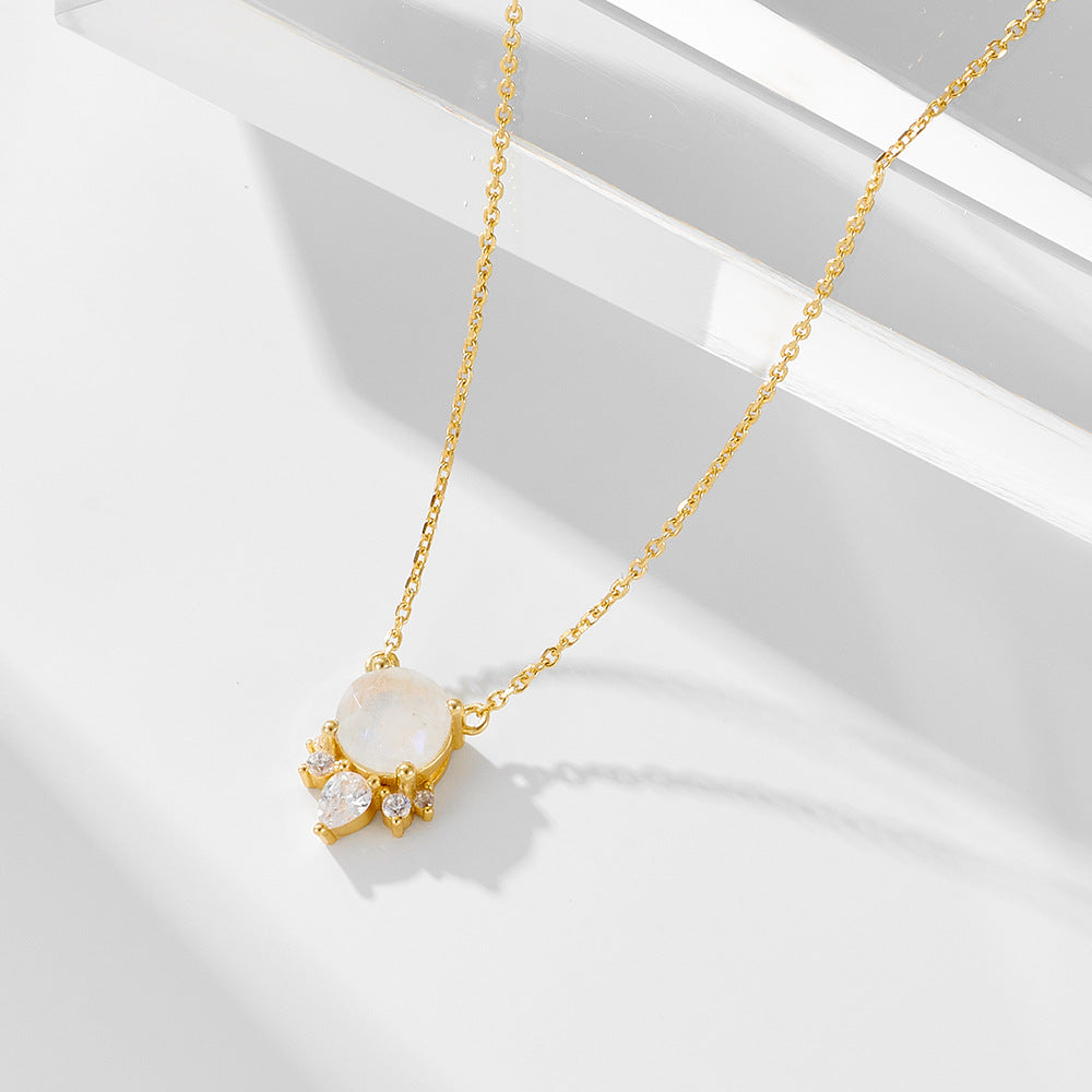 【AR004】S925 Moon stone simple Necklace
