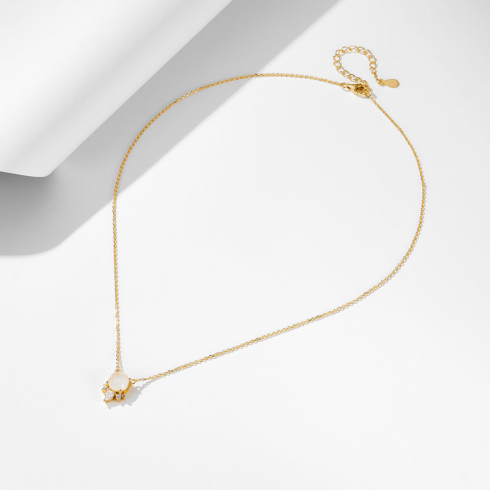 【AR004】S925 Moon stone simple Necklace