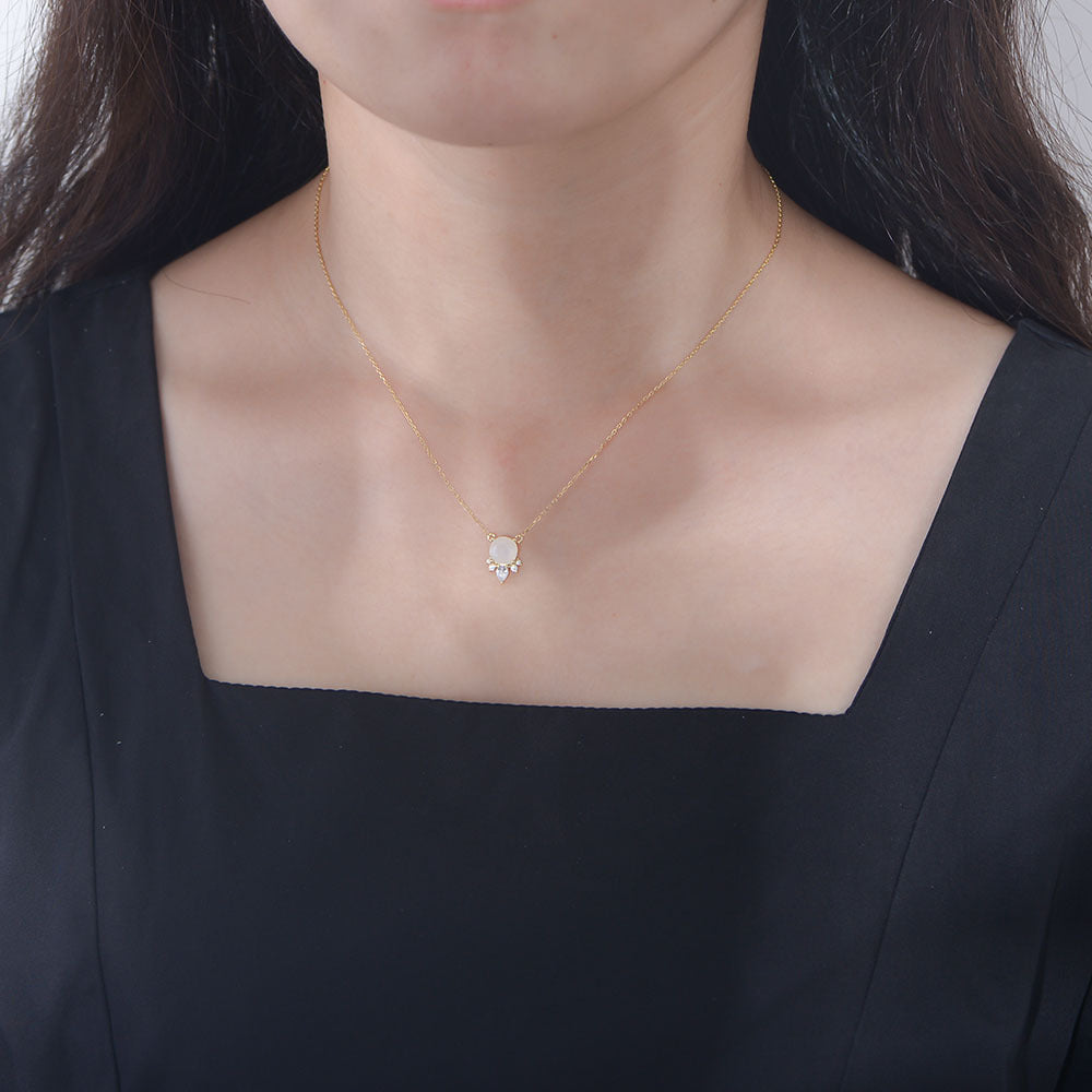 【AR004】S925 Moon stone simple Necklace