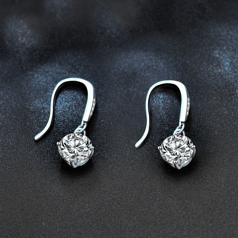 【AR019】S925 Moissanite hook 4-prong setting pierce