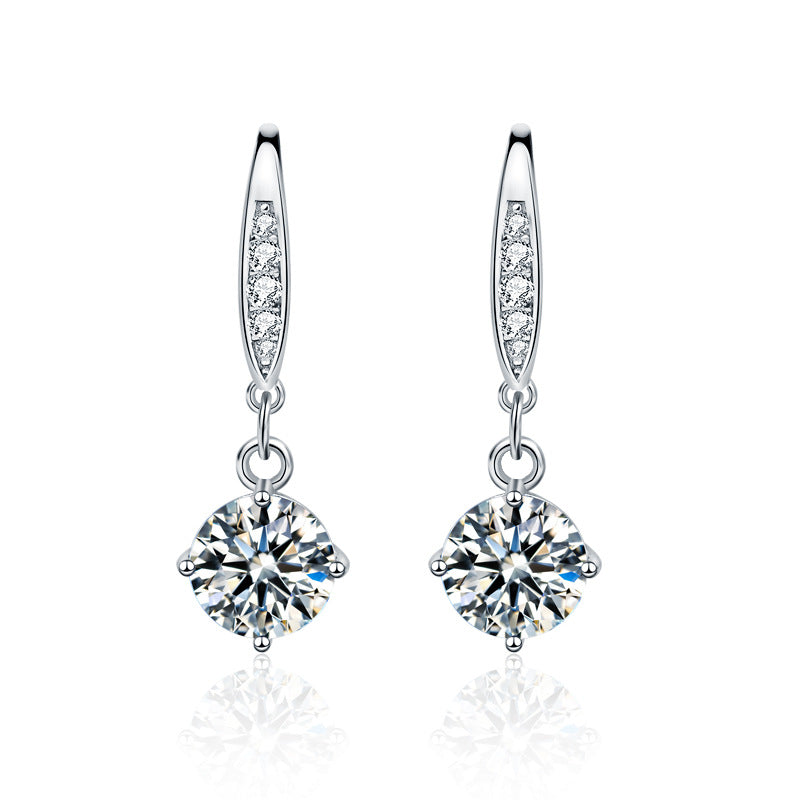 【AR019】S925 Moissanite hook 4-prong setting pierce