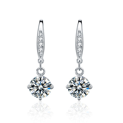【AR019】S925 Moissanite hook 4-prong setting pierce