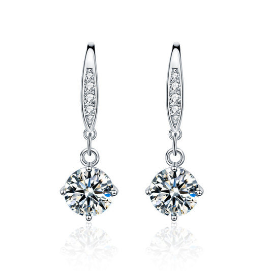 【AR019】S925 Moissanite hook 4-prong setting pierce